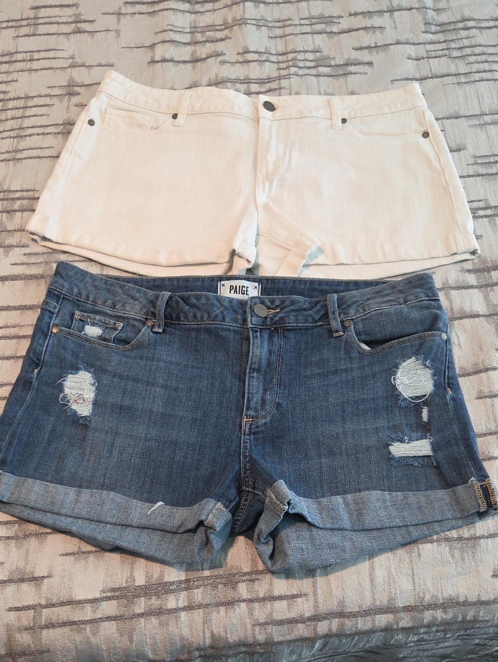 PAIGE White and Blue Denim Shorts Duo - Distressed Blue & Crisp White